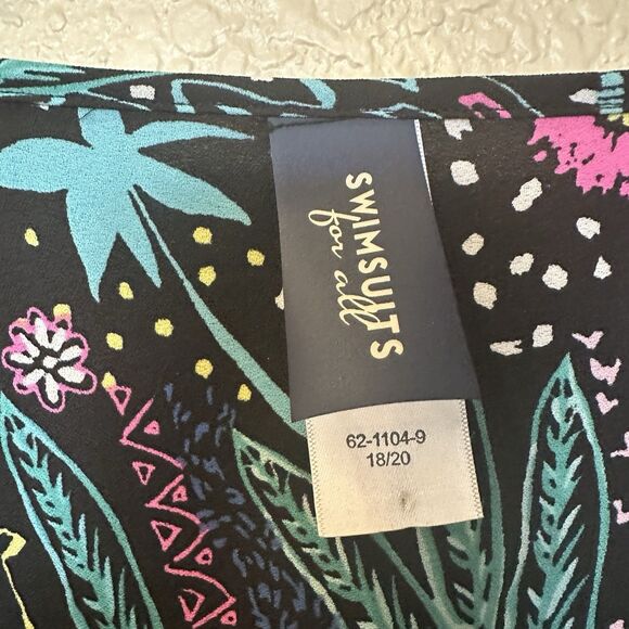 Swimsuits For All Swim Cover Up Black Dolman Sleeve Bat Wing Tropical Print 18 - Picture 5 of 6